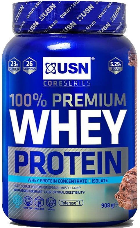 Syrovátkový proteinový prášek USN 100 % Premium 908 g čokoláda